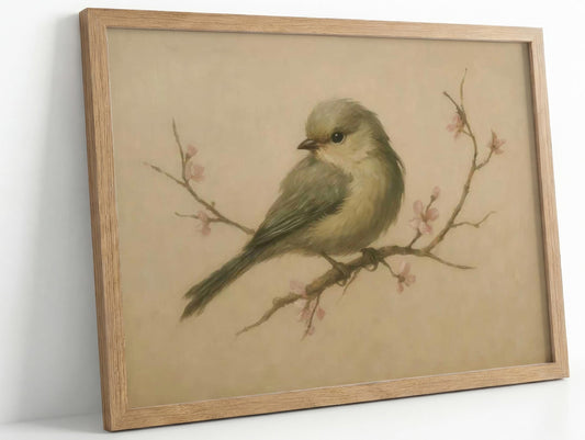 Framed Vintage Sparrow Canvas Wall Art Bird Portrait Wall Decor Picture Beige Rustic Minimalist Poster Print Painting for Rural Farmhouse Living Room And Bedroom Home Decoration