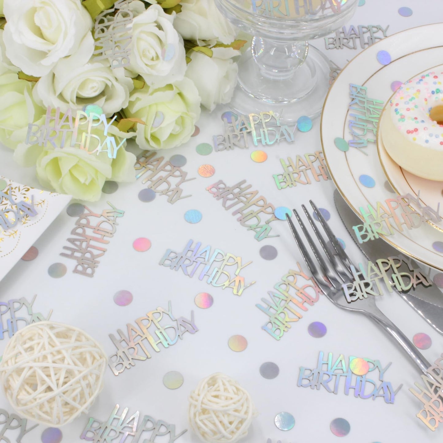 Blopee Birthday Confetti for Table Happy Birthday Decorations, 270 PCS Iridescent Confetti for Iridescent Party Decorations
