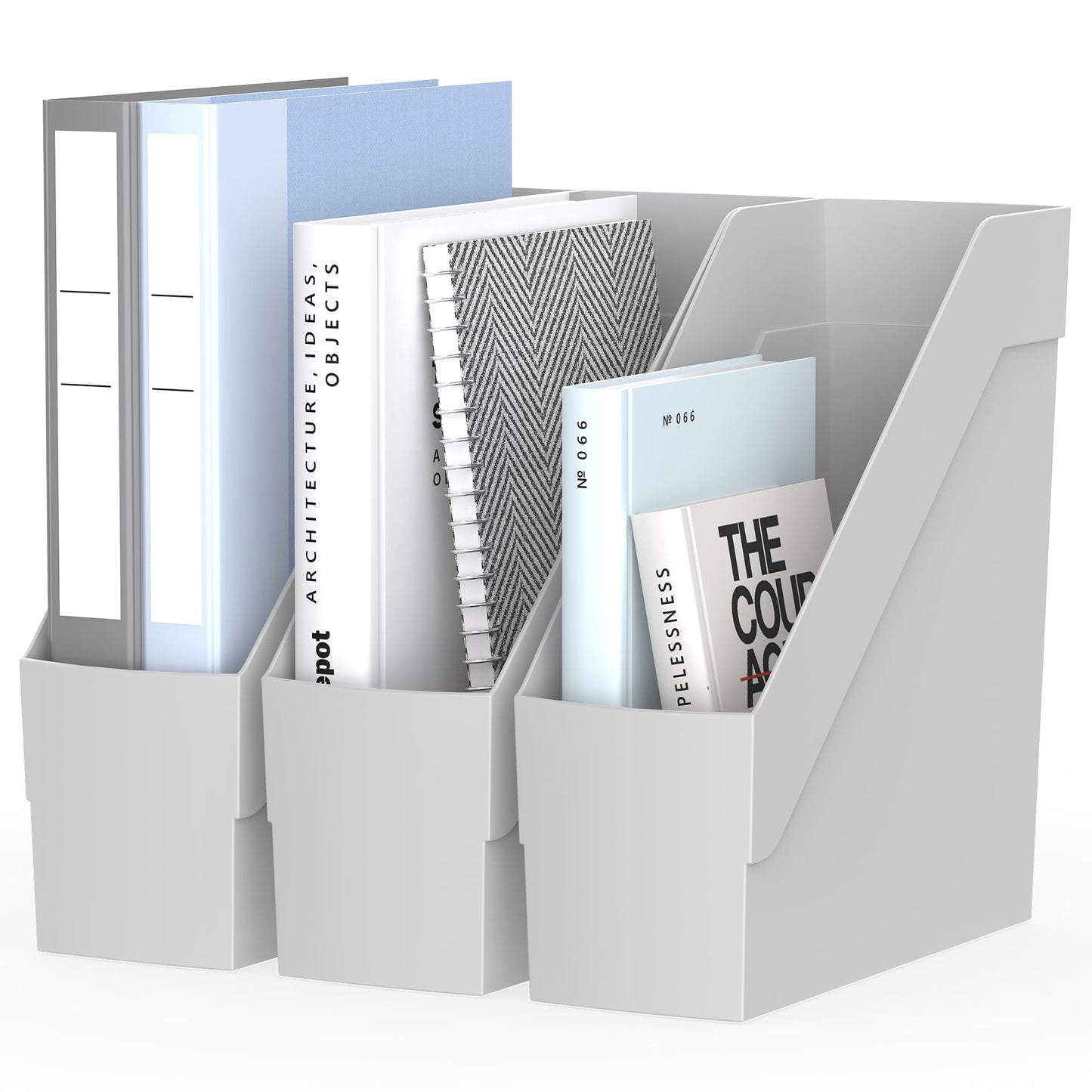 Delifox 3 Pack Magazine Rack, Plastic File Folder Bin Organizer, Gray