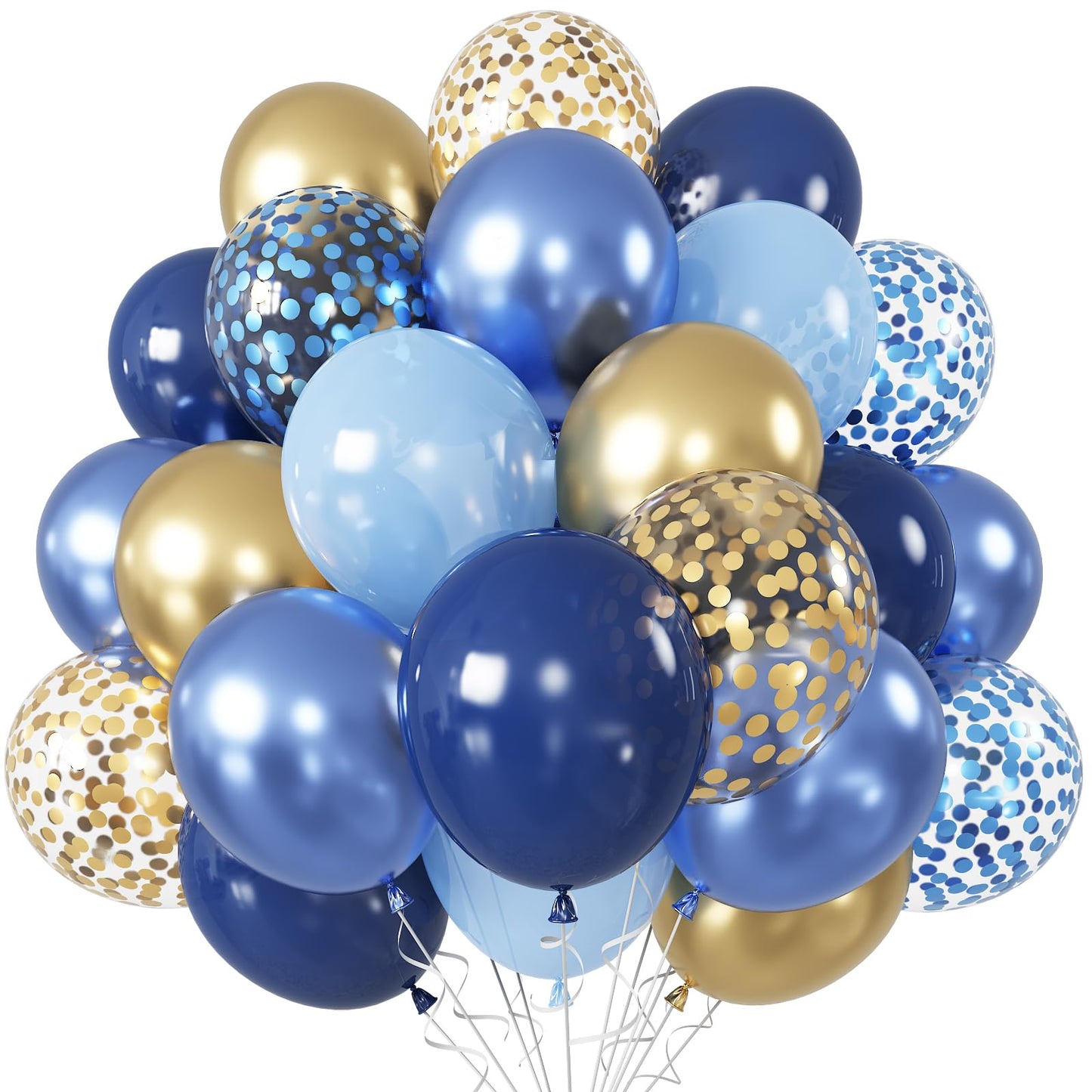 Blue and Gold Balloons, 60Pcs 12Inch Navy Pearl Party Balloons With Metallic Helium Balloon Confetti Latex Set for Boys Birthday Baby Shower Christening Decorations