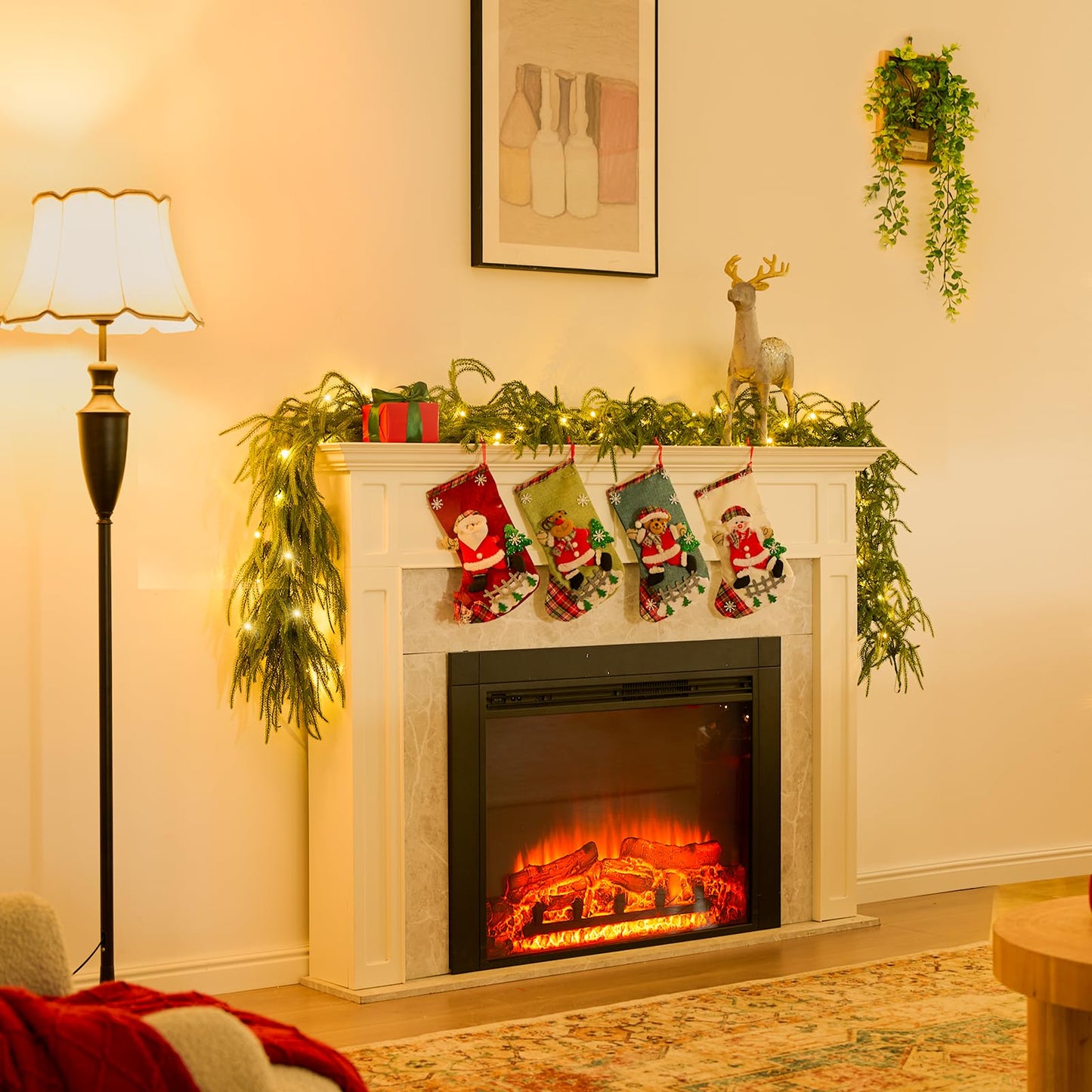 Christmas Garland with Lights for Mantle Prelit - INCIKITI 9FT Norfolk Pine Garland Prelit Garlands for Decoration Christmas, Battery Operated Christmas Garland with Lights for Stairs Railing Table