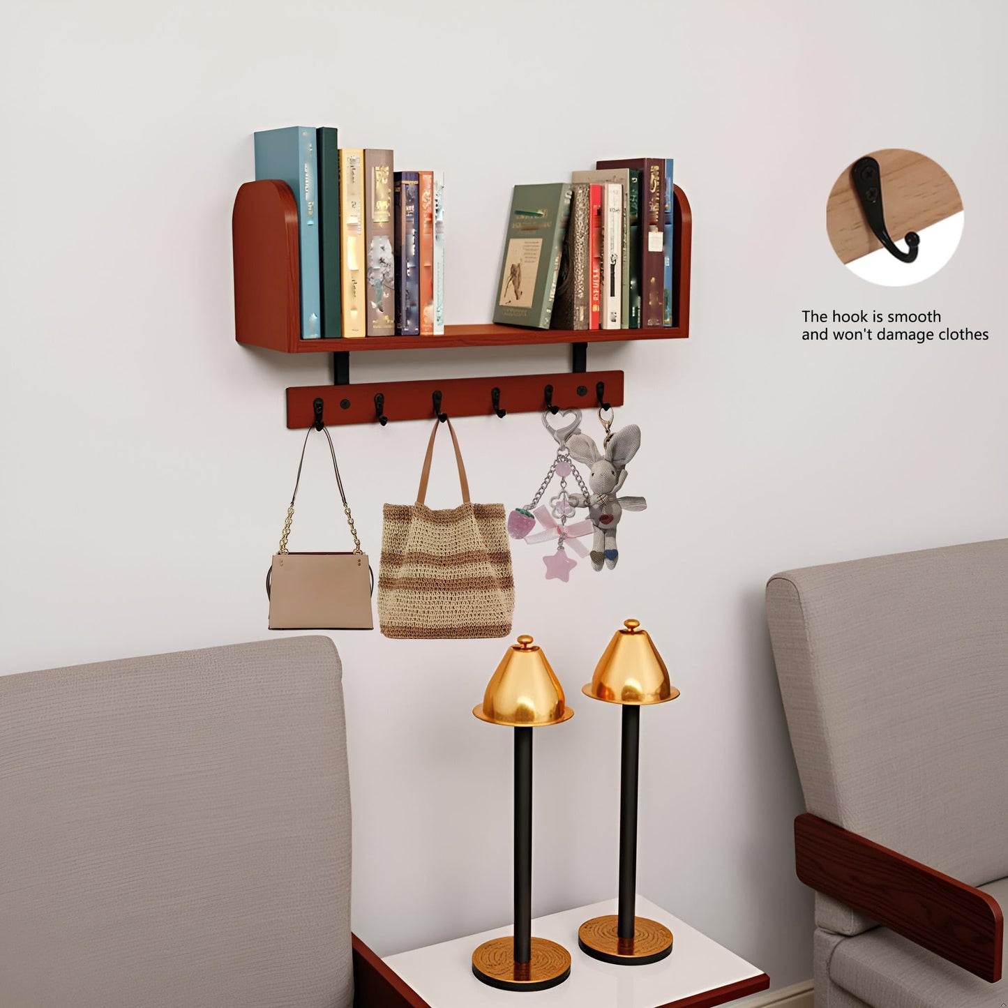 RichArrive Selling at a Loss Promotion,Wooden Shelf with Hooks - Multipurpose Organizer for Kitchen, Books, Kitchen Shelf - Wall Mounted Natural Wood Storage Rack for Home，Floating Book Shelves