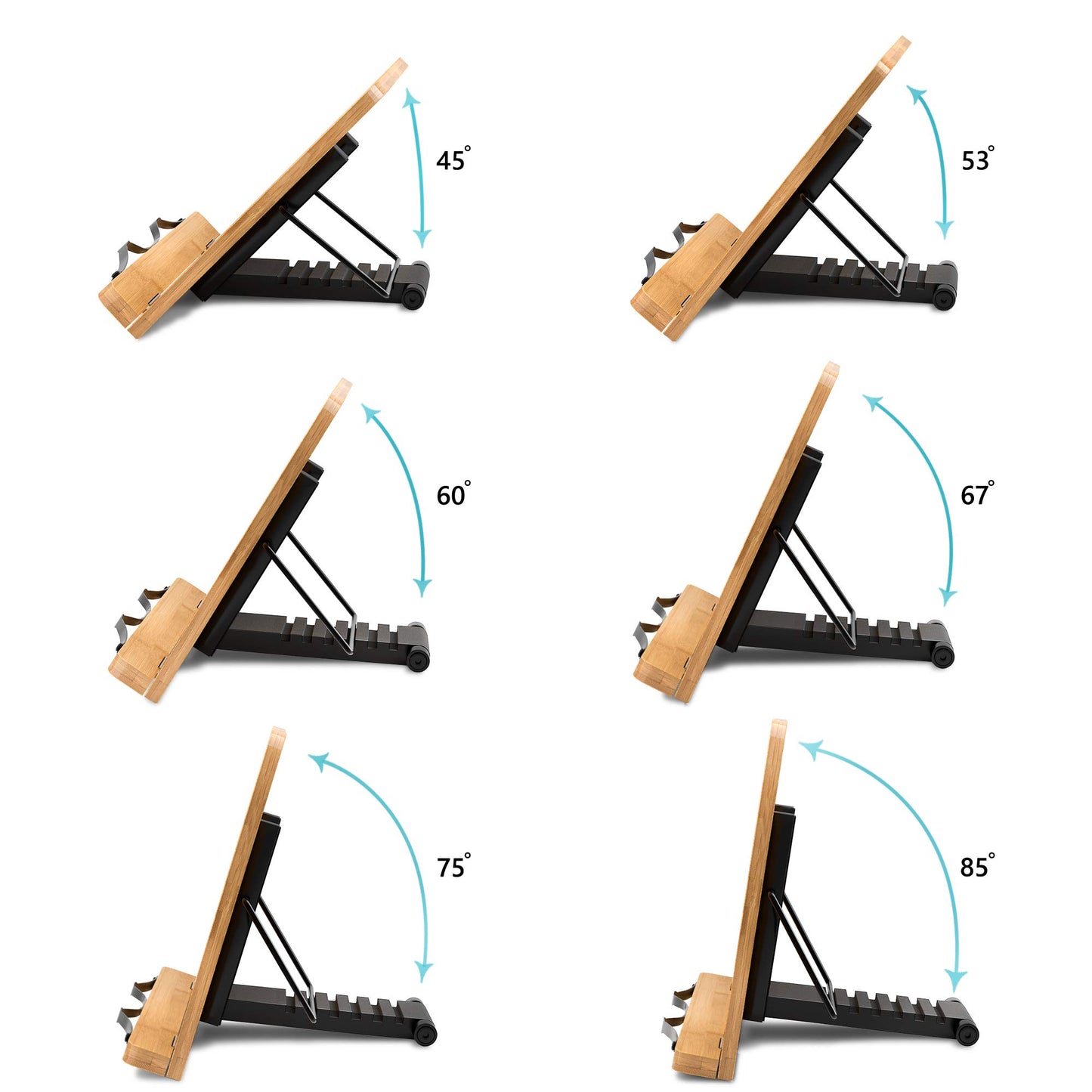 Readaeer Bamboo Book Stand, Large Book Holder with 6 Adjustable Height, Foldable Cookbook Stand Desktop Document Holder for Kitchen & Office (13.4 x 9.3 Inch)