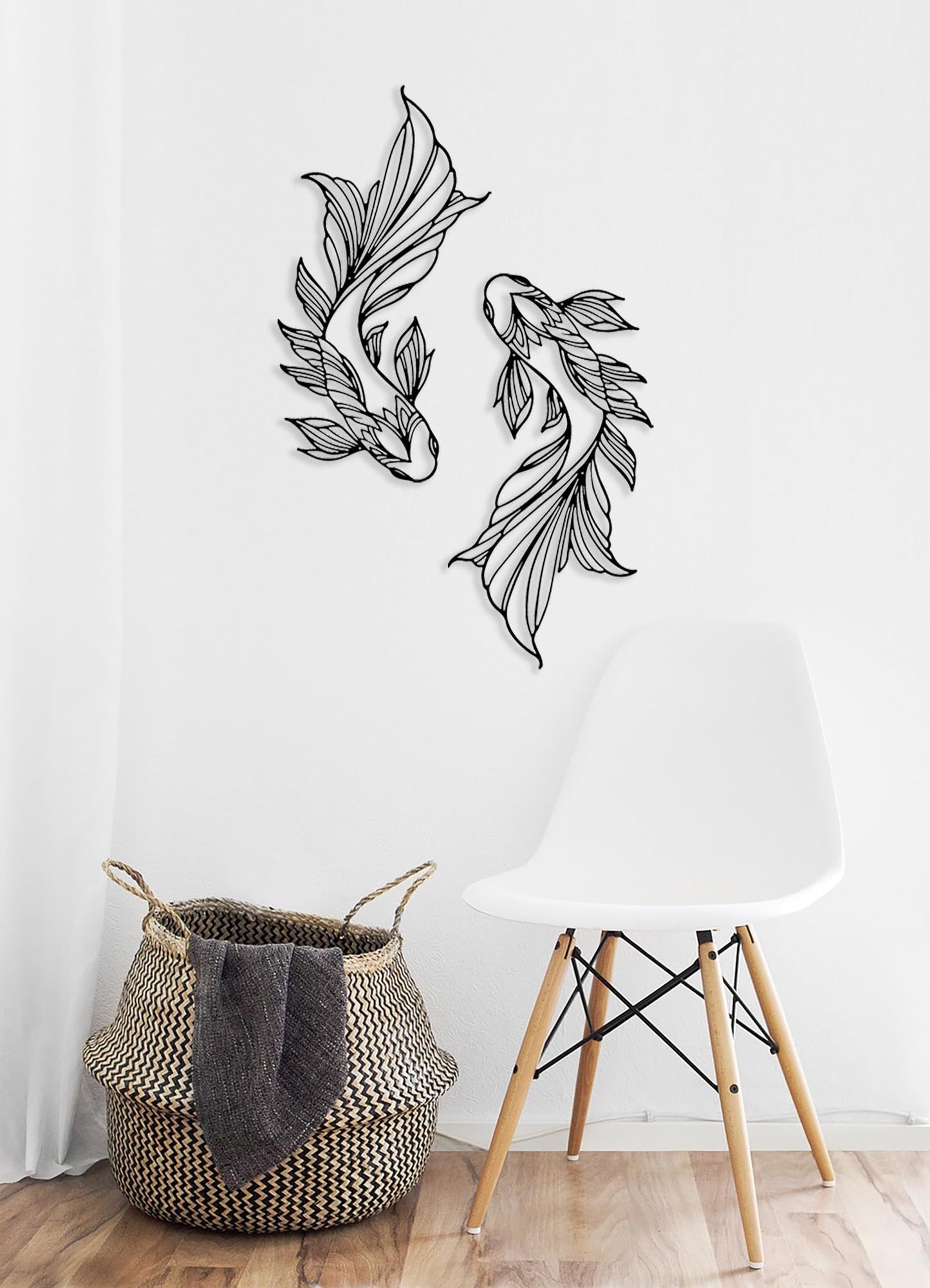 RESACO Koi Fish Metal Wall Art Japanese Art Wall Decor Iron Fish Gifts Asian Decorations for Living Room Bathroom Indoor Outdoor (Black 10.2 x 18.1 inches)