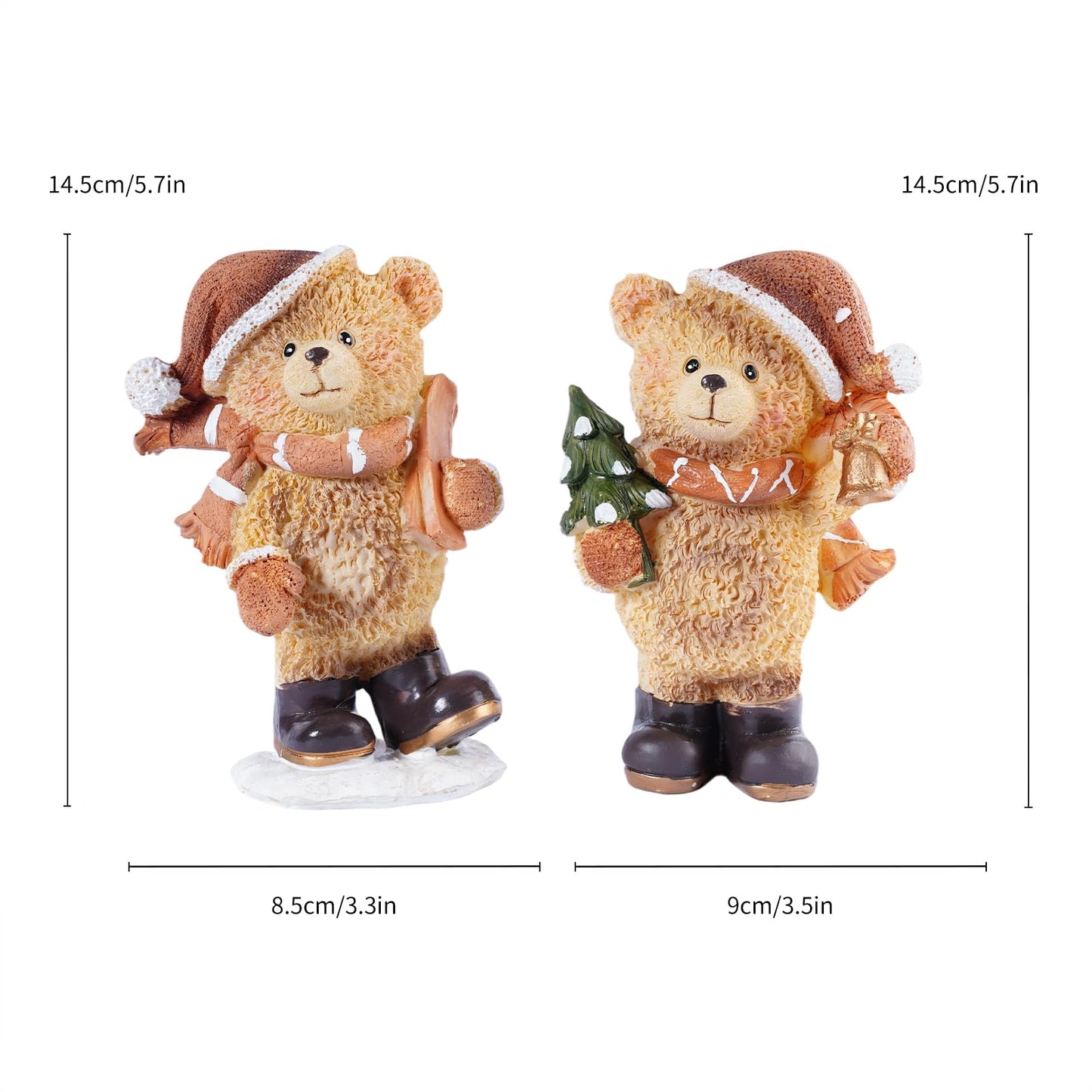 Brizoria Set of 2 Small Teddy Bear Figurines Resin Christmas Bear Decor Winter Tabletop Statue Cute Animal Teddy Bear Decorations for Home Mantel Shelf Living Room Little Bears Ornament