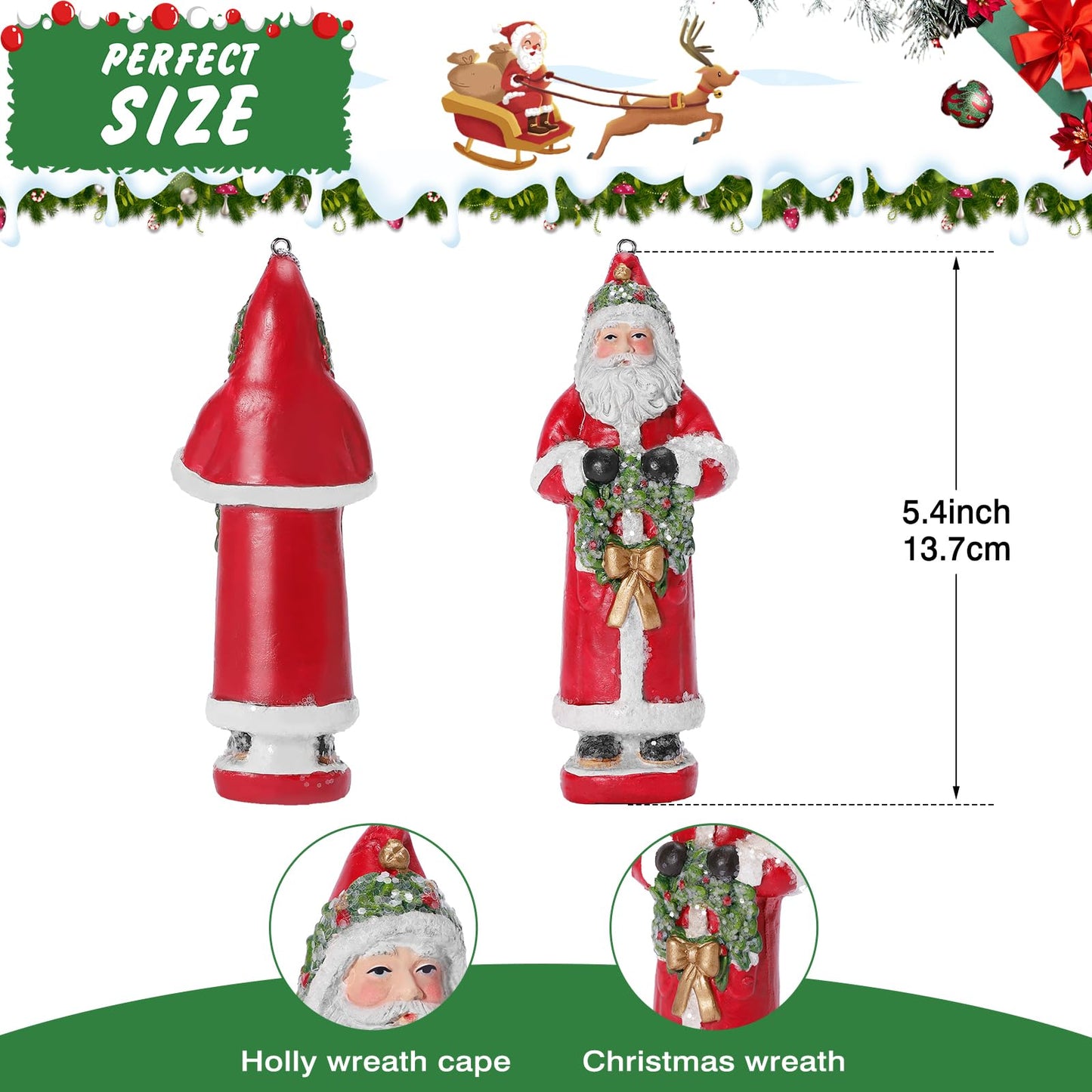 EZVYAO 2025 Santa Claus Figurines Christmas Decorations Resin Standing & Hanging Santa Ornament for Tree Tabletop Office Home Decor Xmas Gifts, Santa in Red Cape, 5.4" H