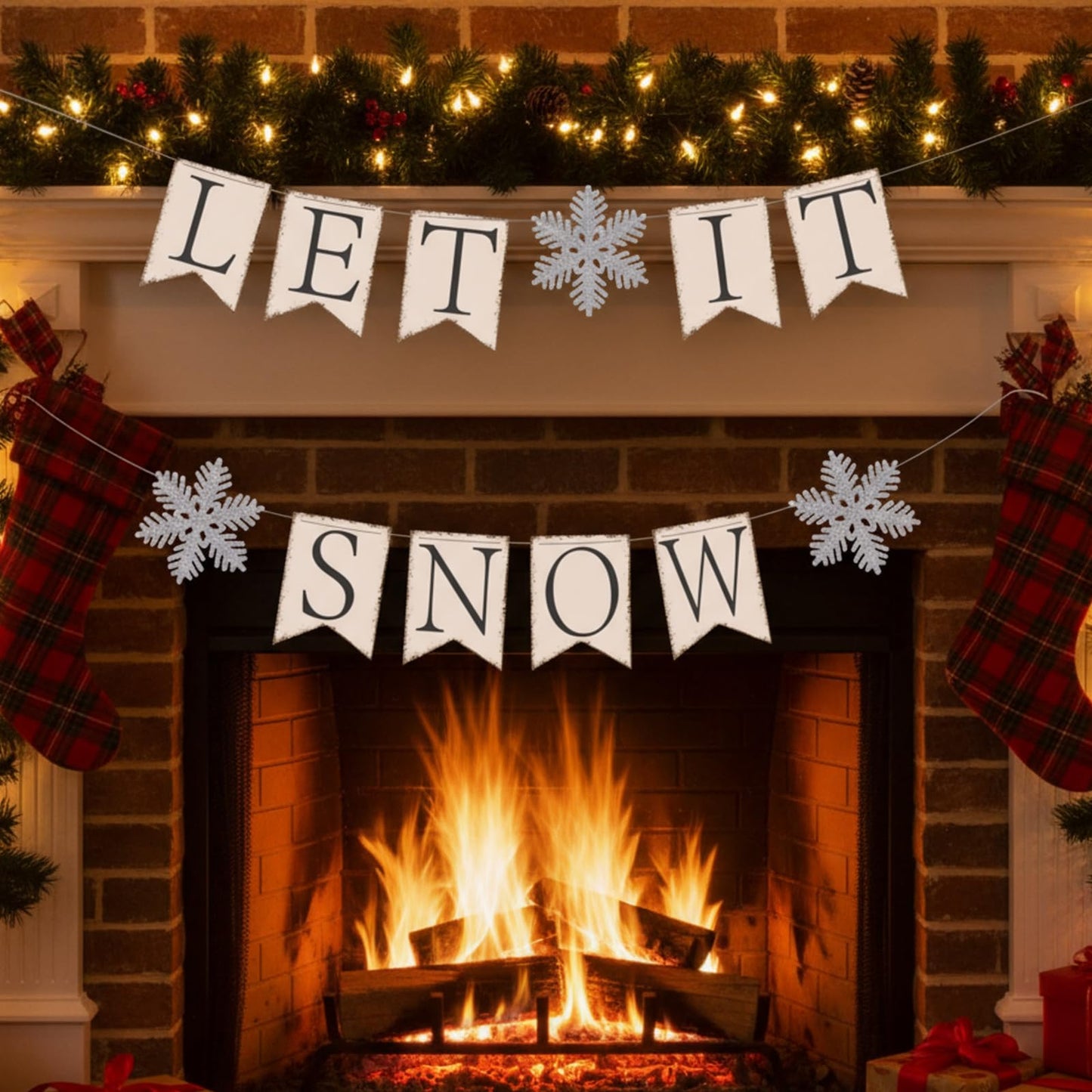 Moukeren Let It Snow Snowflake Banner Snowflakes Winter Wonderland Decor Glitter Winter Snowflake Garland Banner for Christmas Holiday Party Decorations New Year Festive Party Supplies
