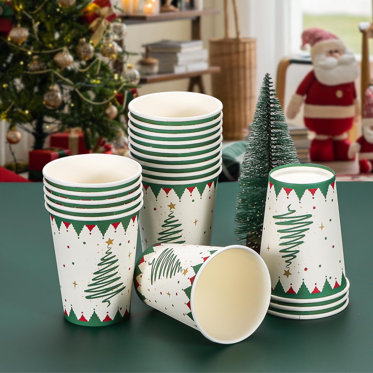 Atonofun Christmas Party Supplies, Merry Christmas Paper Plates and Napkins, Disposable Party Plates, 12oz Cups, Napkins and Forks for Xmas, Holiday Party Decorations Serves 24