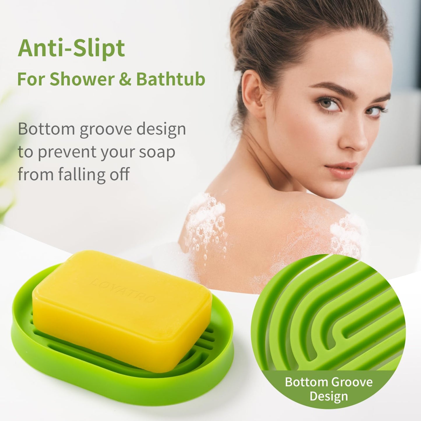 LOYATRO Bar Soap Holder for Shower Silicone Soap Dish for Bathroom Sink Soap Saver Bathtub Self Draining Soap Tray(C-Green,1)
