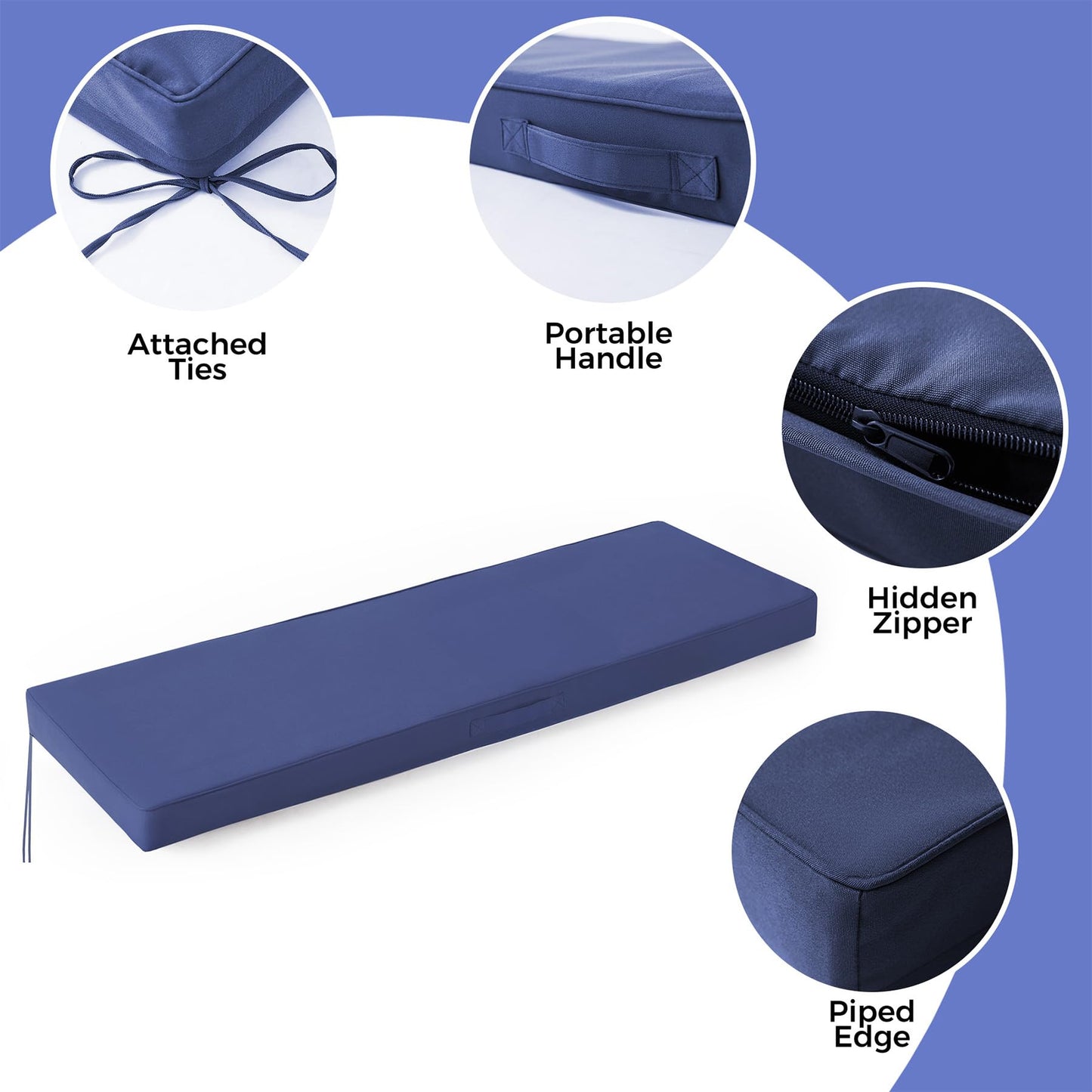 IPYNBAP Outdoor Bench Cushions for Outdoor Furniture, 48x18x3 Inch, Waterproof Bench Pillow, Fade Resistant Long Bench Seat Pads for Garden, Indoor, Porch Swing, Navy Blue