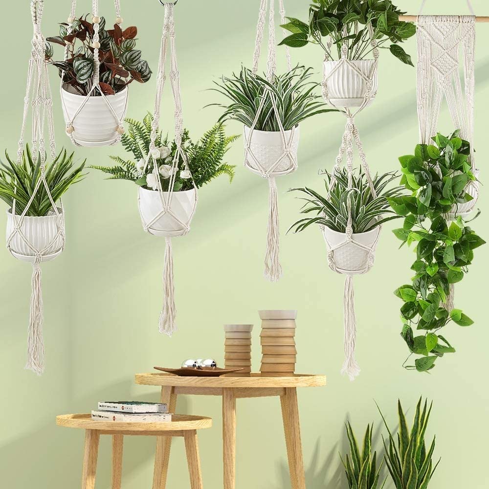 AroudightElive Plant Holder Basket Handmade Macrame Plant Hanger Flower Pot for wall Decoration countyard Garden Knotted Lifting(23)