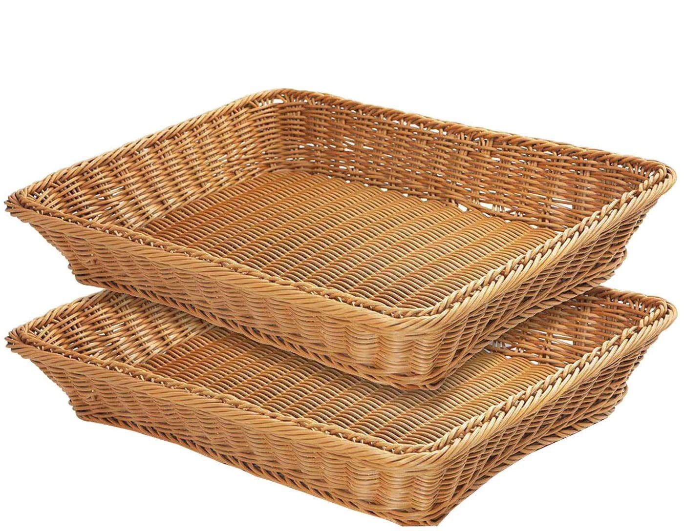 Teng Lang 15.8" Fruit Baskets Wicker Bread Basket, Woven Tabletop Food Fruit Vegetables Serving, Restaurant Serving Basket,Brown(2 PACKS)