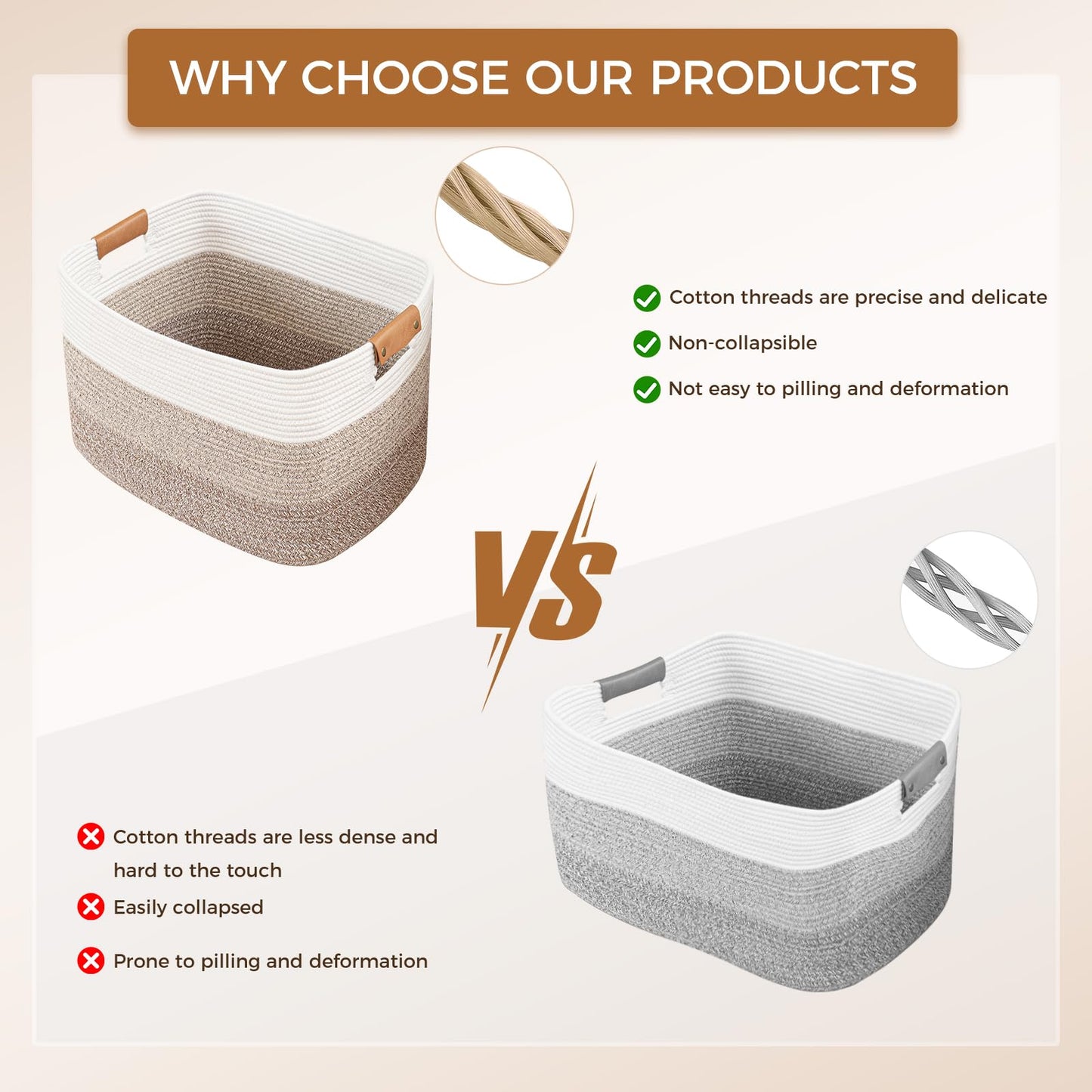 danpinera Blanket Basket, 72L Woven Storage basket with Leather Handle, Eco-friendly Decorative Storage Organization in Bathroom & Living Room for Towels 22 ''*17 ''*11.8 '', Gradient Brown