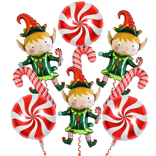 Pensar 9Pcs Christmas Elf Balloons Candy Cane Foil Balloons for Xmas Candies Theme Decor, Elf Party Decorations, New Year Christmas Decoration Party Supplies