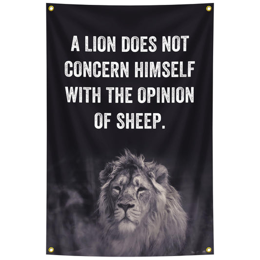 A Lion Does Not Concern Himself with The Opinion of Sheep Tapestry 2x3 Feet, Motivational Quote Lion Wall Art Poster for Office, Study Room, University Dorm, Home Library Inspirational Decor