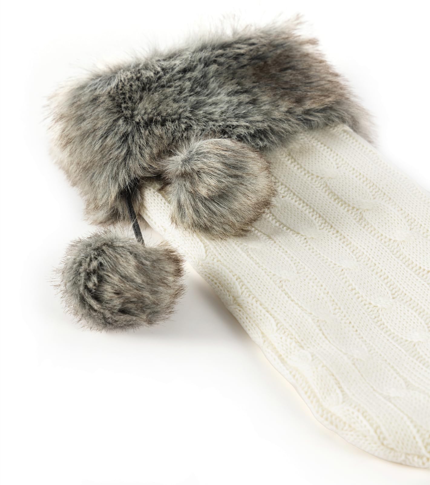 E-FirstFeeling Cable Knit Christmas Stockings with Faux Fur Cuff Large Knitted Xmas Stockings Rustic Hanging Stockings Ornaments for Christmas Decorations Holiday Season Decor (Ivory White)