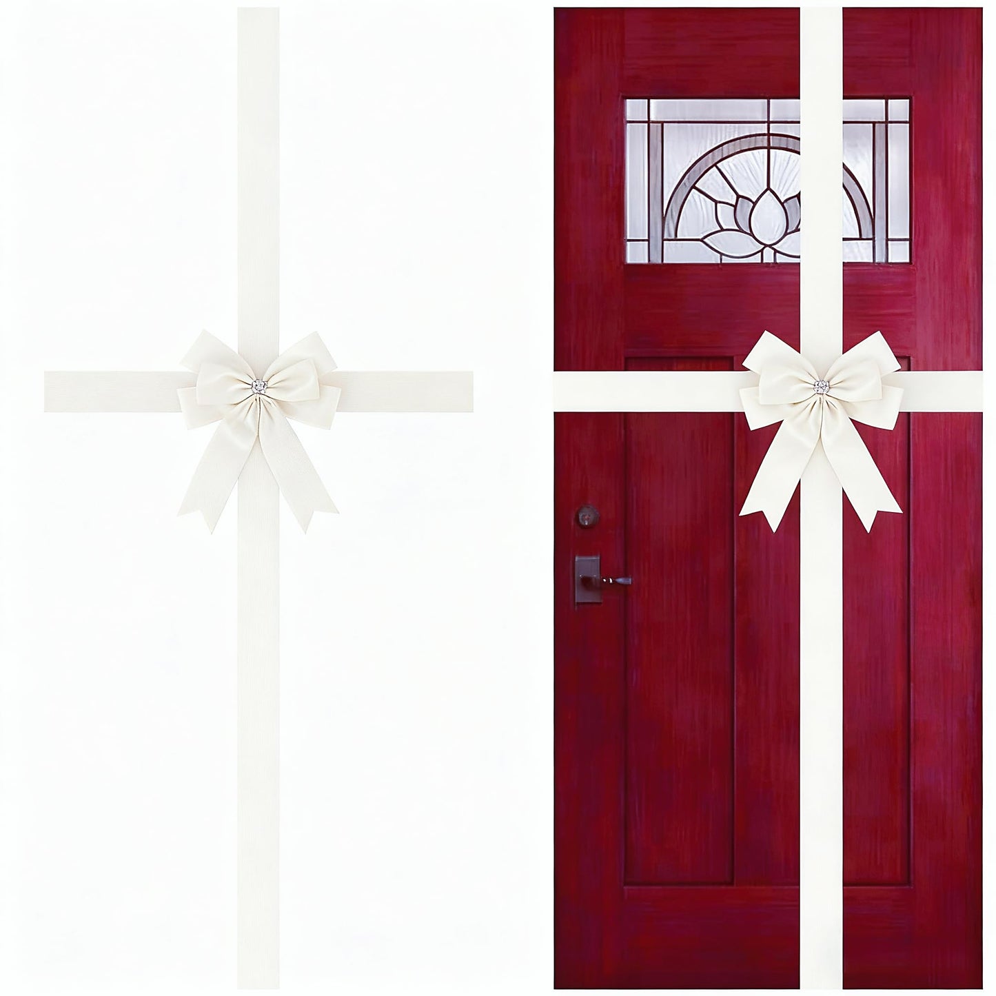 Meseey Large Christmas Ivory Velvet Door Ribbon Bows Gate Cabinet Wreath Bow Festival Wrapping Decorations for Christmas Tree Fireplace Home Front Door Party Supplies (Ivory Velvet)