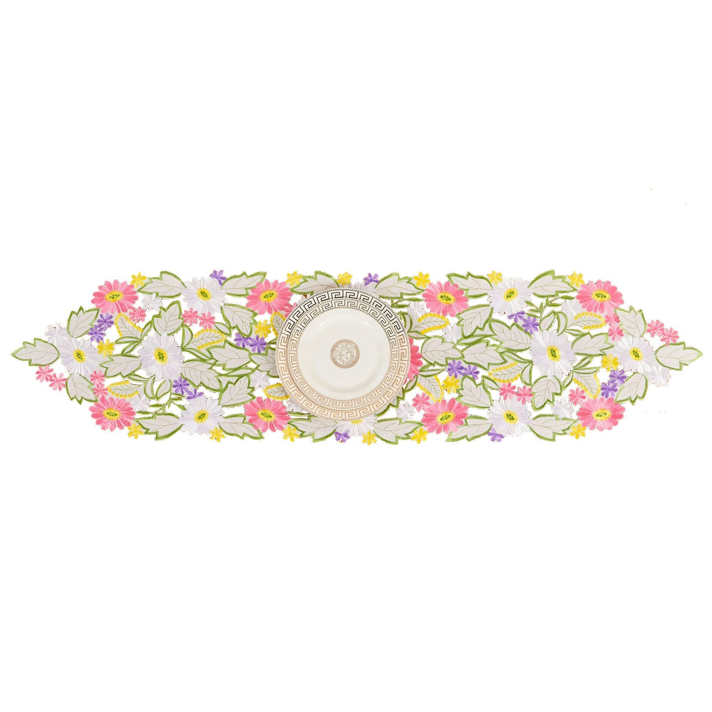 AMARED Spring Daisy Table Runners Embroidered Flowery Applique Floral Cutwork Table Linen for Home Decoration (13 X 54 Inch)