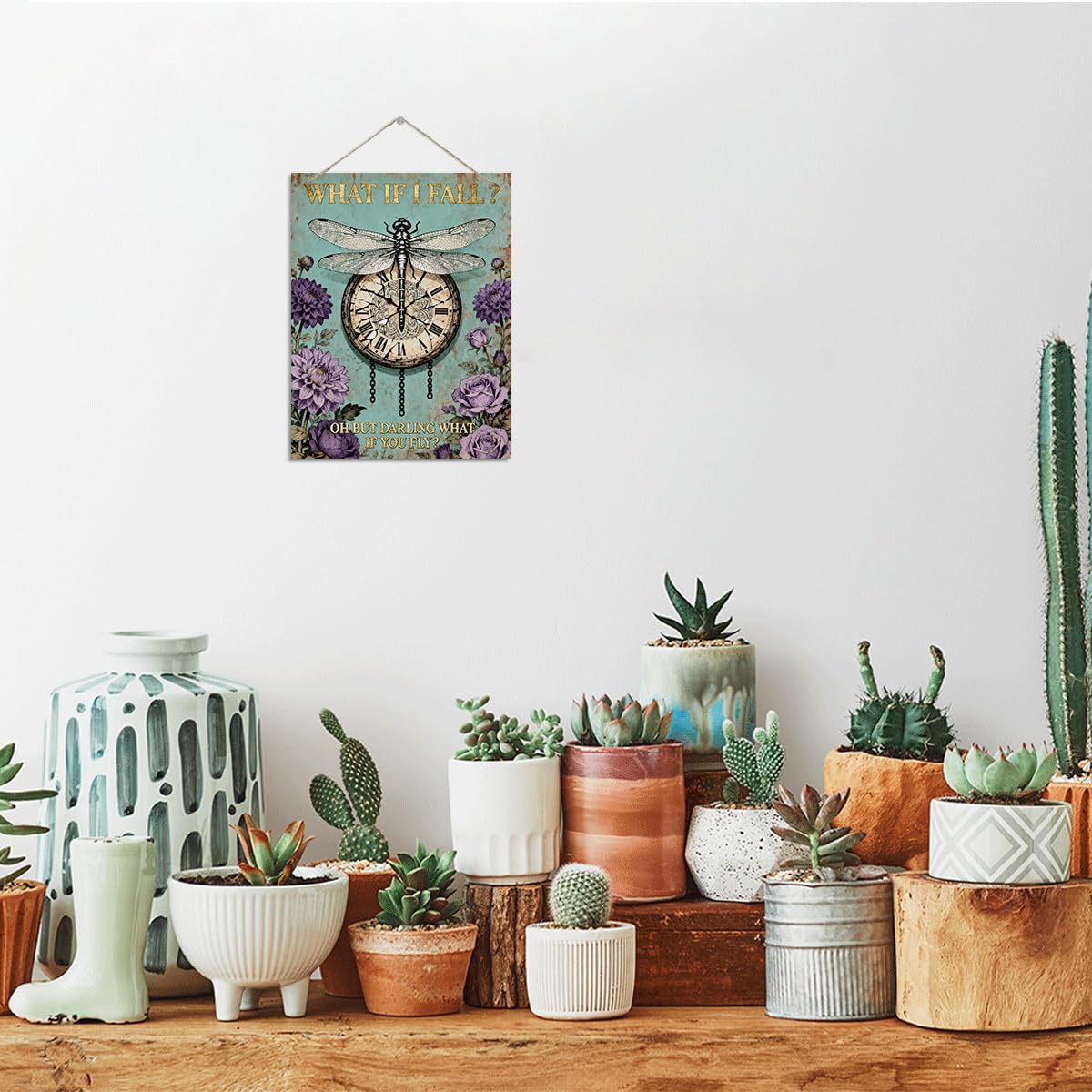 Inspirational Hanging Wall Decor Sign, What If I Fall? Oh But Darling What If You Fly Sign, Home Office Bedroom Living Room Study Room, Gift for Friends Colleague Family
