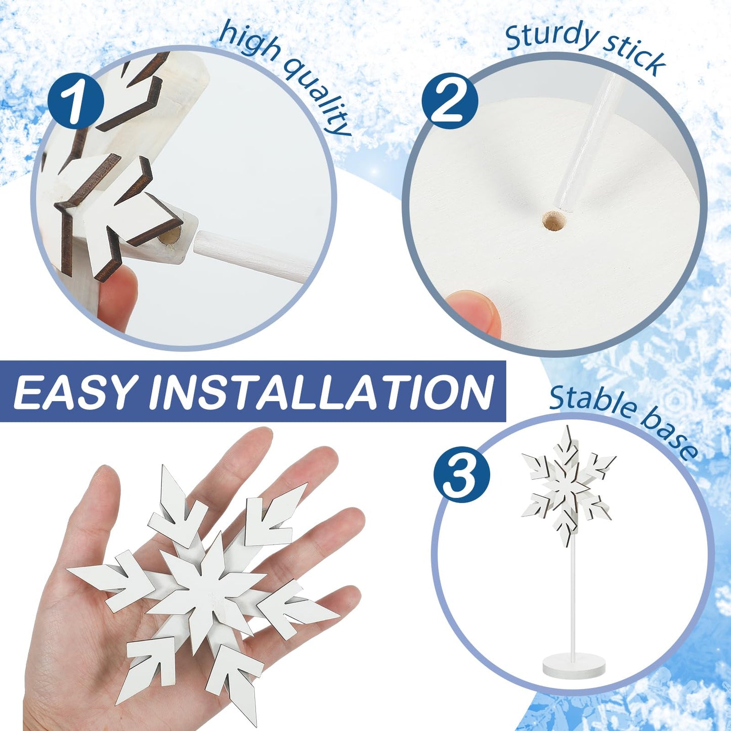 Soaoo 3 Pcs Winter Snowflake Decorations Wooden Snowflakes Table Centerpieces Tall Standing White Winter Snow Wonderland Wood Block Sign for Tabletop Shelf Mantel Home Tiered Tray Decor(Fresh)