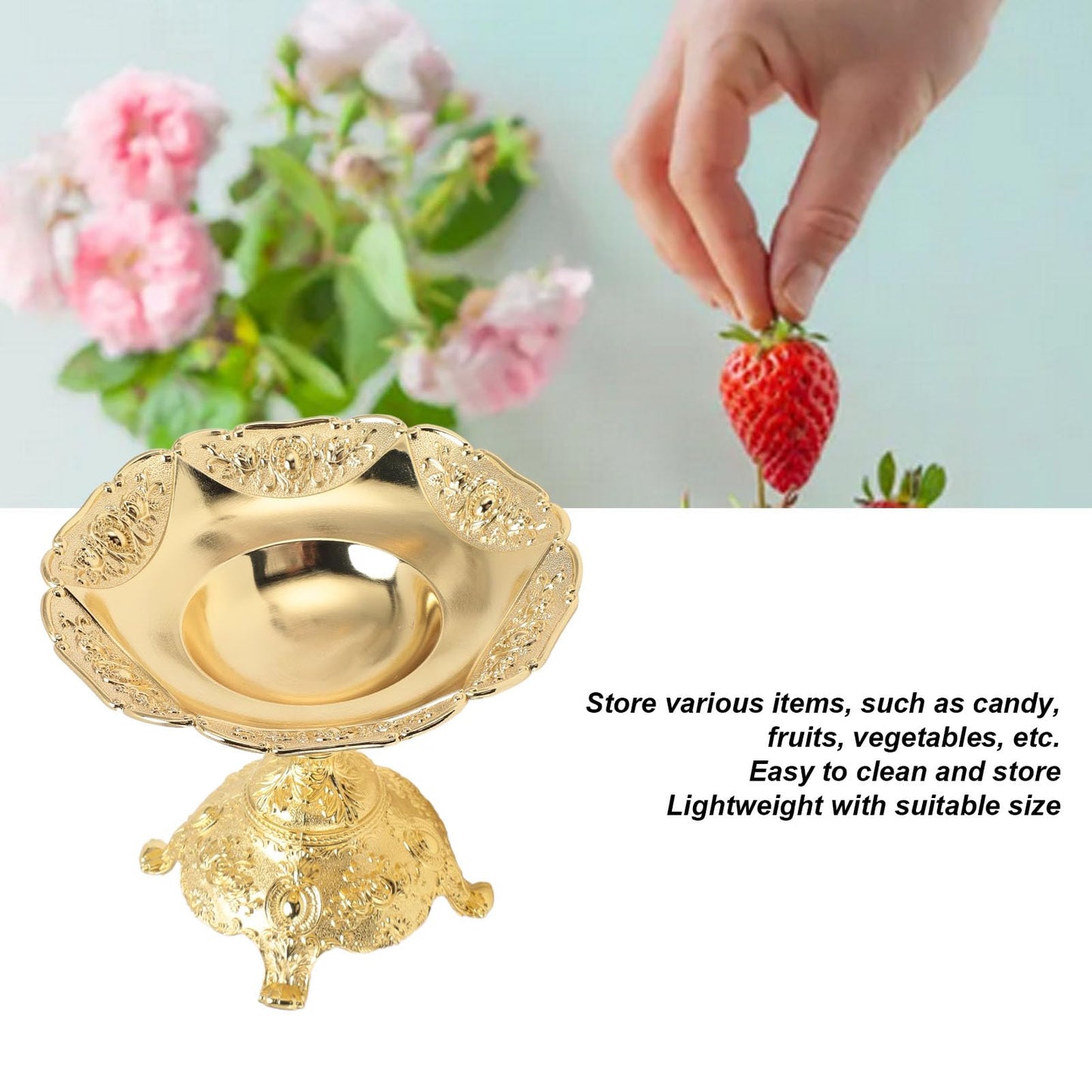 Fruit Plate European Style Fruit Tray Snack Tray,Fruits Basket Ornaments Food Serving Tray, Metal Zinc Alloy Snack Nut Food Serving Storage Rack Dining Table Decor for Desktop Decoration(Gold)