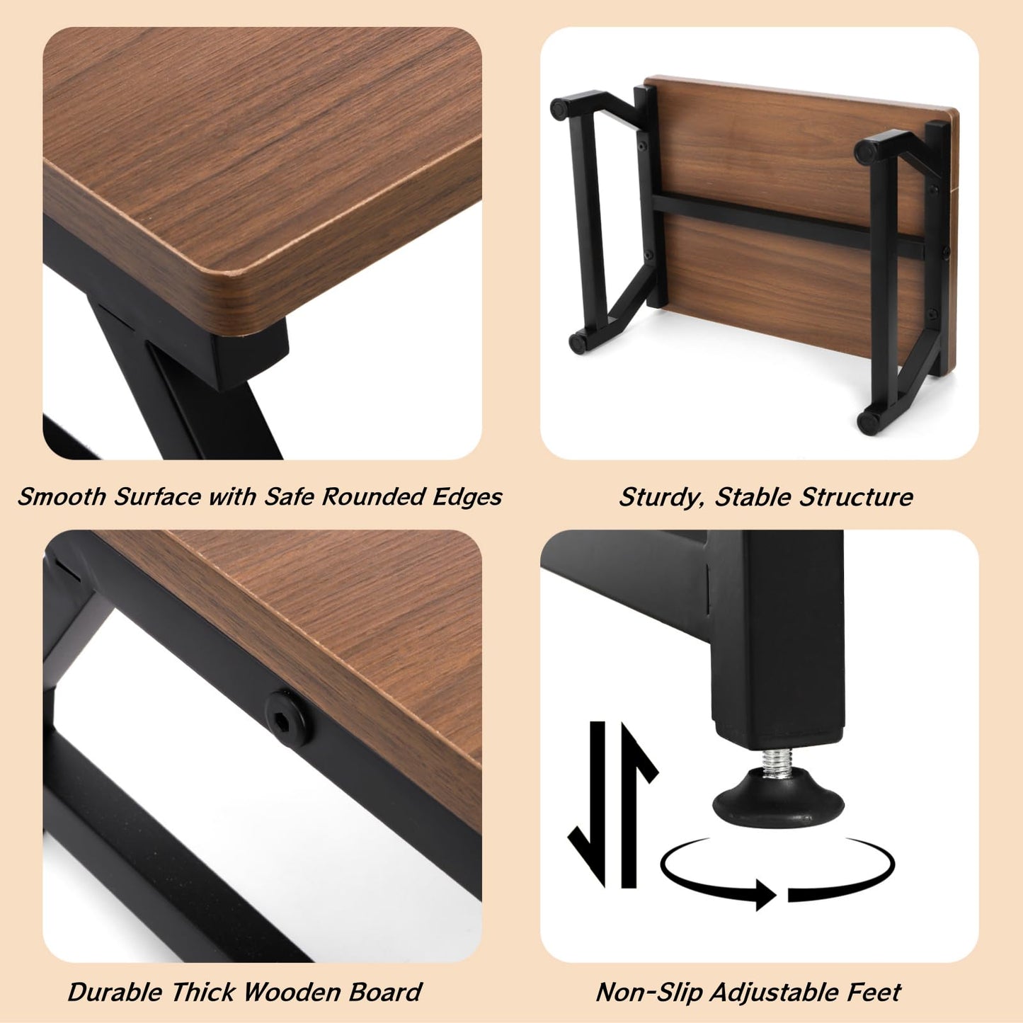 ELFULLY Wooden Step Stool for Adults Seniors, Heavy Duty Stools for High Bed with Adjustable Non-Slip Feet, One Step Foot Stool for Bedroom Living Room Bathroom Kitchen, Hold Up to 220 lb, Brown