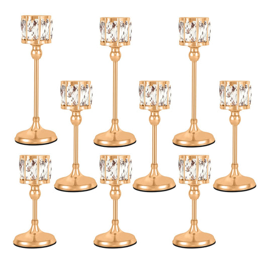 Crystal Tealight Candle Holders,Votive Candle Stands Wedding centerpieces for Tables Crystal Candlestick，Centerpiece Table Decorations (Gold, 3 Sets(9 Pcs))