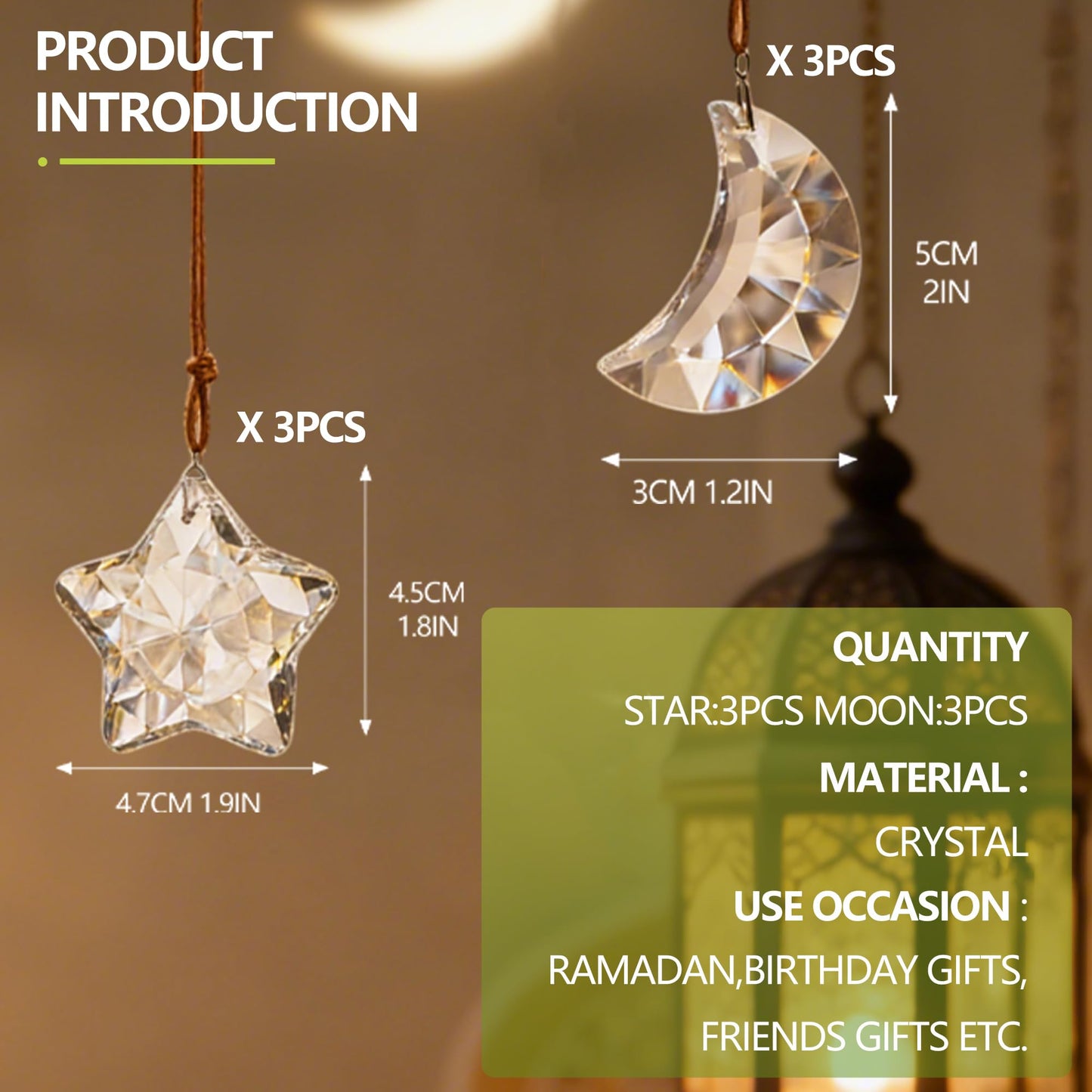 LOULIQIGIFT 6pcs Clear Crystal Star and Half Moon Prisms Ornaments Faceted Glass Hanging Ornaments for Home Garden Window Wedding Party Decor