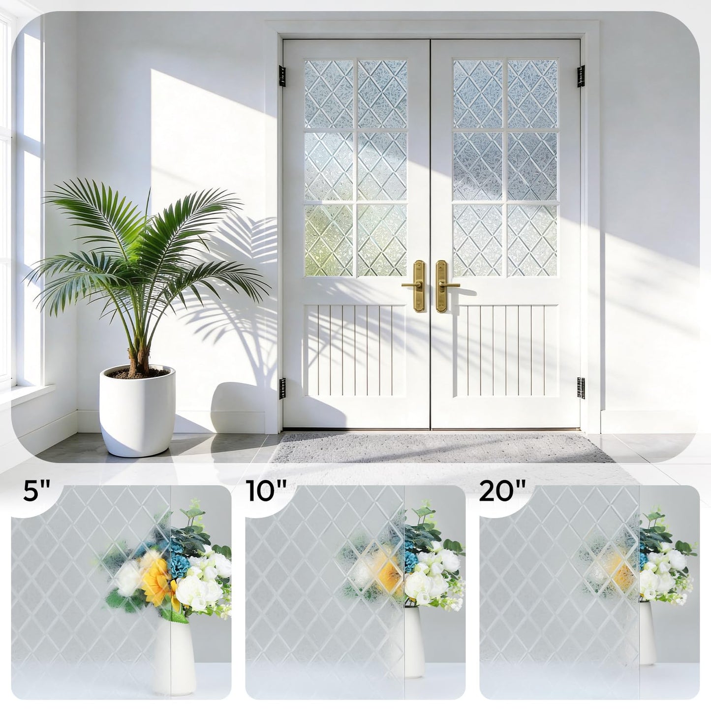 rabbitgoo Window Privacy Film, Decorative Privacy Window Film Sun Blocking, Frosted Glass Cling for Home Door, Non-Adhesive Static Cling Sticker Covering Heat Blocker, Clear, 17.5" x 78.7"