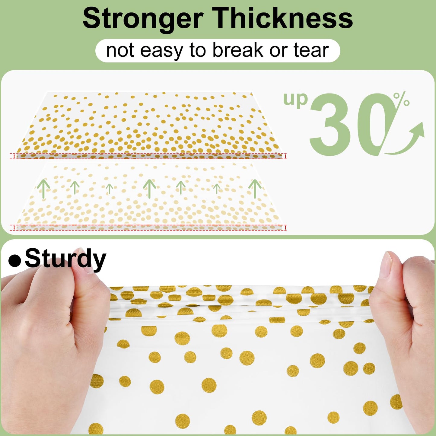 misaya 3 Packs Dot Disposable Table Cloth, 54 x 108 Inch Waterproof Plastic Tablecloth, Rectangle Gold Dots in White Table Covers for Picnic, Birthday, Party