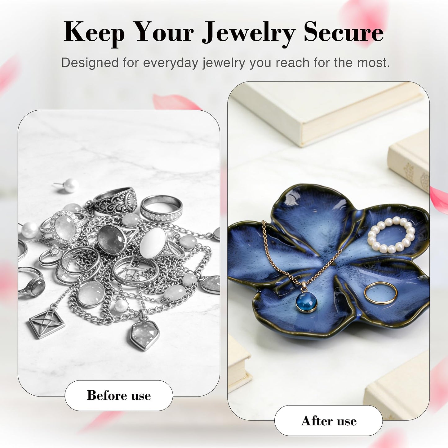 SEEDUSTRY Ceramic Jewelry Tray, Petal Ring Dish, Small Ceramic Jewelry Trinket Holder, Desktop Decoration, Dainty‌ Plate for Rings, Earrings, Necklace, Gifts for Mother Girlfriend Daughter Sister