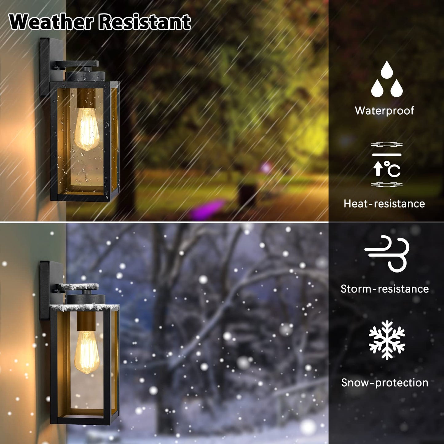 Outdoor Wall Light Fixtures, Exterior Waterproof Wall Lanterns, Porch Sconces Lighting with E26 Sockets & Glass Shades, Modern Matte Black Outside Lights for Patio Front Door Entryway Garage, 2-Pack