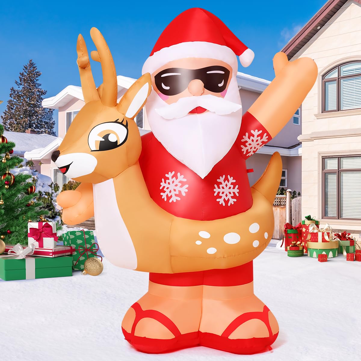 COMIN 6.3FT Tall Christmas Inflatables Outdoor Decorations Blow Up Hawaii Santa Claus with Built-in LEDs for Christmas Indoor Outdoor Yard Lawn Garden Decorations