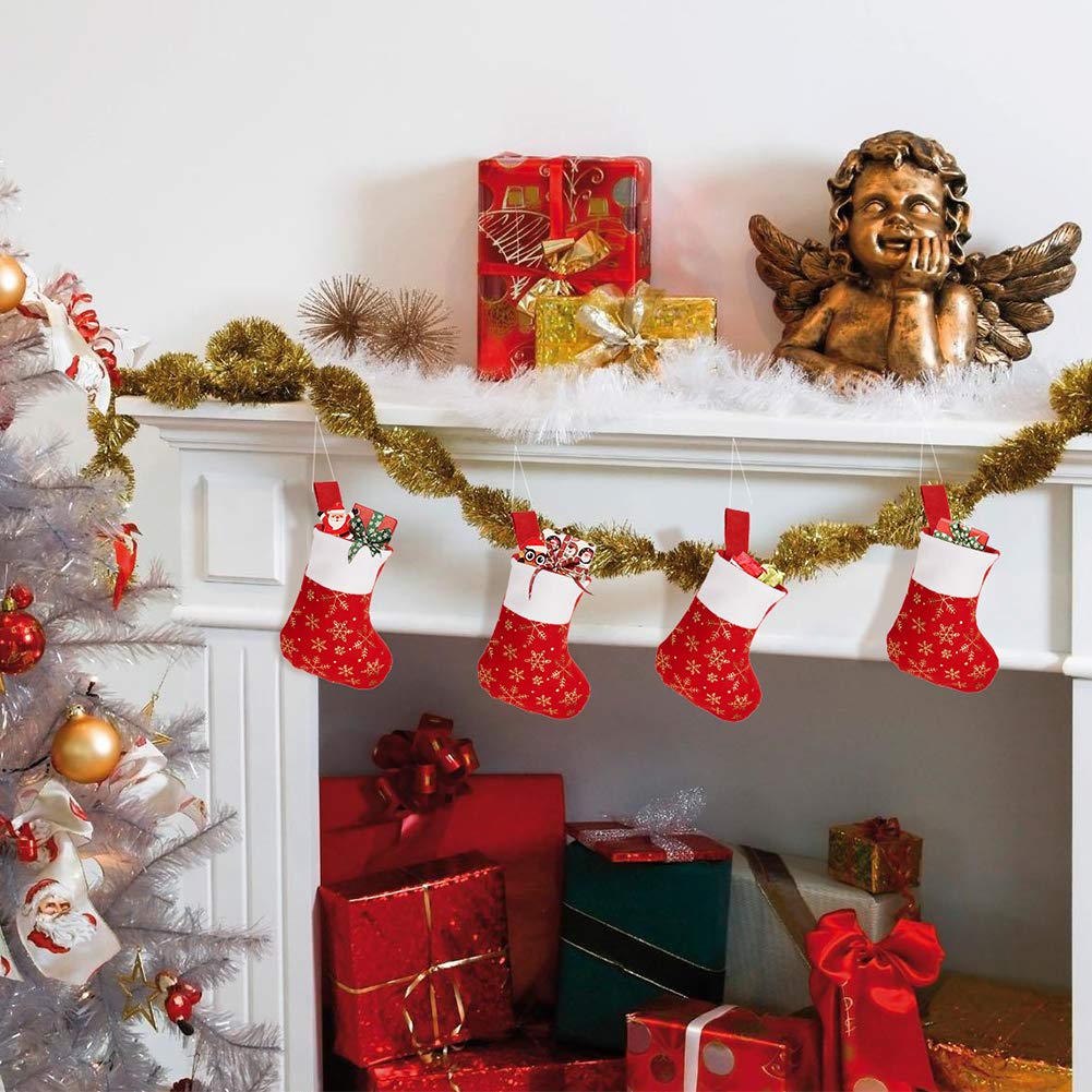 CCINEE 24PCS Christmas Stockings Decoration Snowflakes Stocking Red Fannel Faux Fur Xmas Stockings for Home Decor Fireplace