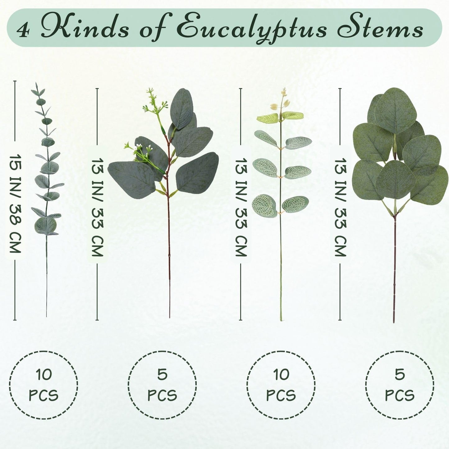 FENYUAN Eucalyptus Stems Bulk 30 Pcs, 4 Kinds Mixed Artificial Silver Dollar Eucalyptus Leaves Bundle Faux Greenery Branches for Wedding Vase Bouquet Floral Arrangement Centerpiece Home Decor
