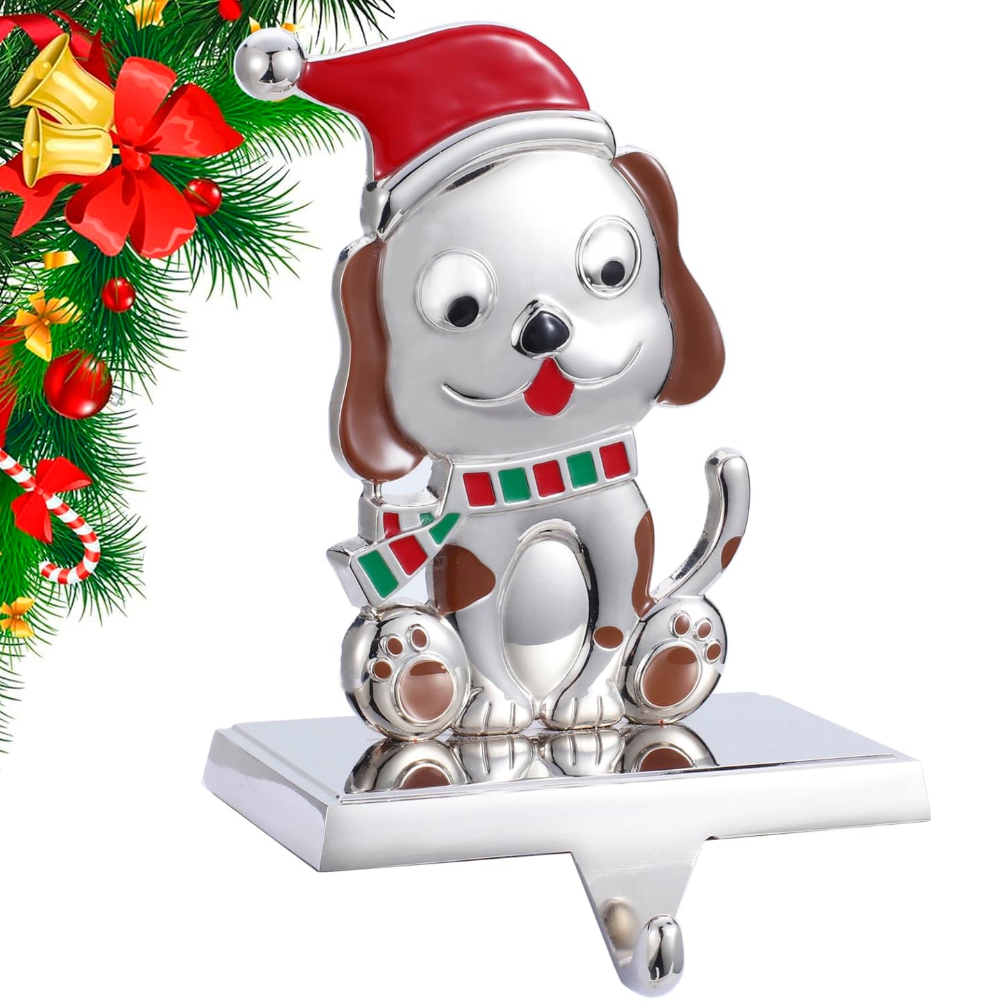 Kosmeey 1 Pcs Christmas Stocking Holder for Mantel-Christmas Dog Stocking Hanger for Mantle, Alloy Metal Christmas Stocking Holder for Fireplace Mantle, Heavy Stocking Hooks for Xmas Decoration