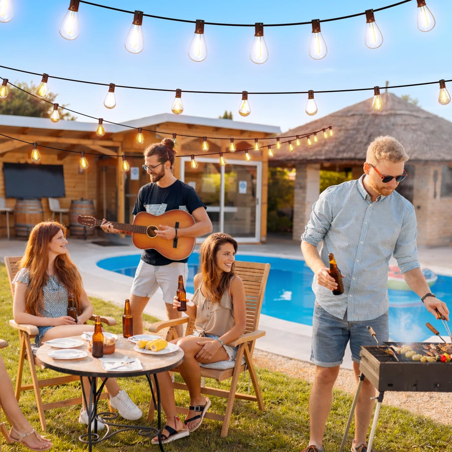 Sikitul 30FT LED Outdoor String Lights with Remote, One Continuous Strand Patio Lights with 10+1 Shatterproof S11 Bulbs, Dimmable 2200K Warm White, Timer & 3 Modes, Low Voltage for Backyard Garden
