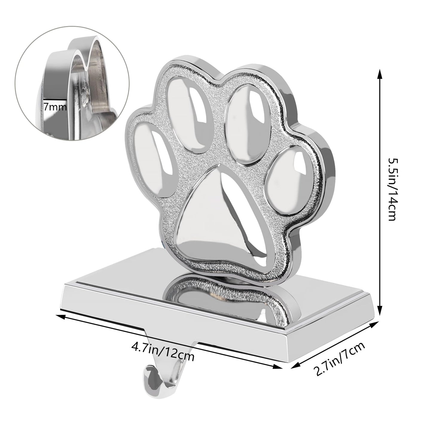 Fowecelt Dog Paw Christmas Stocking Holder, 3D Silver Metal Mantel Stocking Hanger for Mantel Shelf Stand Table Christmas Decor