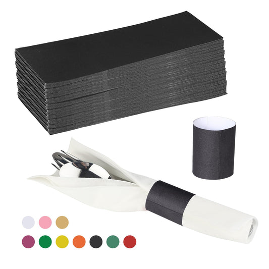 Germiwipe Napkin Bands,Paper Napkin Rings Self Adhesive,Silverware Wraps Band for Restaurant, Family Gathering, Outdoor, Wedding and Holidays (Black - 500pcs)