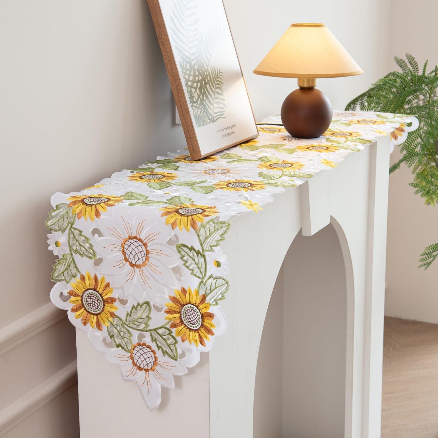 Joyfol Day Embroidered Spring/Summer Table Runner, Flowers Table Runners for Holiday Home Kitchen Dining Tabletop Decoration (14 X 69 inch, Sunflower )