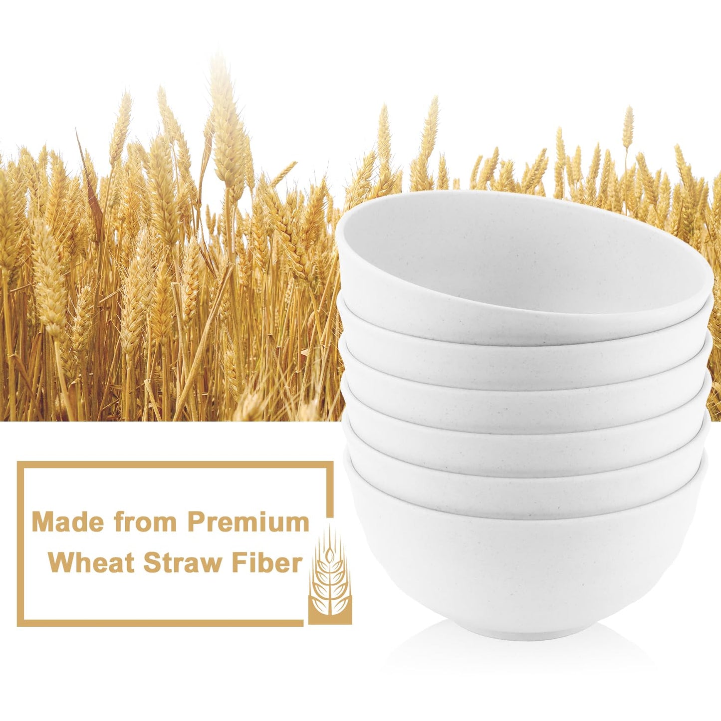 BUSOKIP 60 OZ Wheat Straw Bowls, Large Popcorn Bowl Sets of 6, Unbreakable Large Serving Bowls for Kitchen, Microwave and Dishwasher Safe Big bowl for Eating, Soup, Ramen, Cereal- White