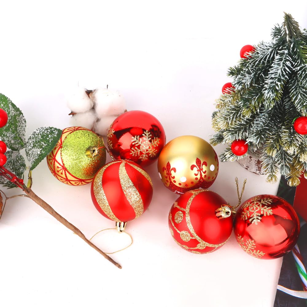 CAVETEE Christmas Ornaments,Glittering Shatterproof Traditional Country Hanging Decor for Xmas Holiday Party Christmas Tree Ornaments Party Decorations (16, Red&Green&Gold)