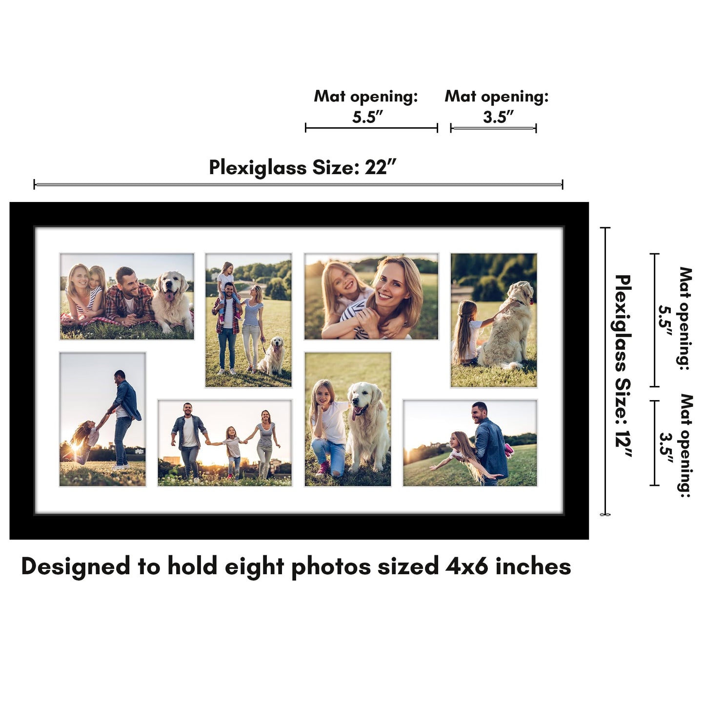 Americanflat 12x22 Collage Picture Frame with Polished Plexiglass - Fits Eight 4x6 Photos or One 12x22 Photo - Gallery Wall Frame Set - Signature Collection - Photo Frame for Wall Display – Black