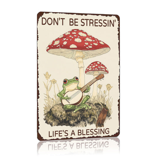 WIZYXQ Metal Signs Don't Be Stressin' Life's A Blessing Frog Tin Sign Vintage Wall Decor for Garden Outdoor Yard Home Office Outside Bathroom Kitchen 12×8 Inch