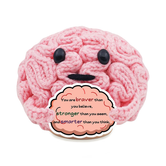 POPNANA Birthday Crochet Gifts for Women Men Mom Dad Handmade Positive Gift for Girls Boys Kids Teens Coworkers Teachers Friend Cute Brain Toy Holiday Office Home Decor Inspirational Doll(Braver)