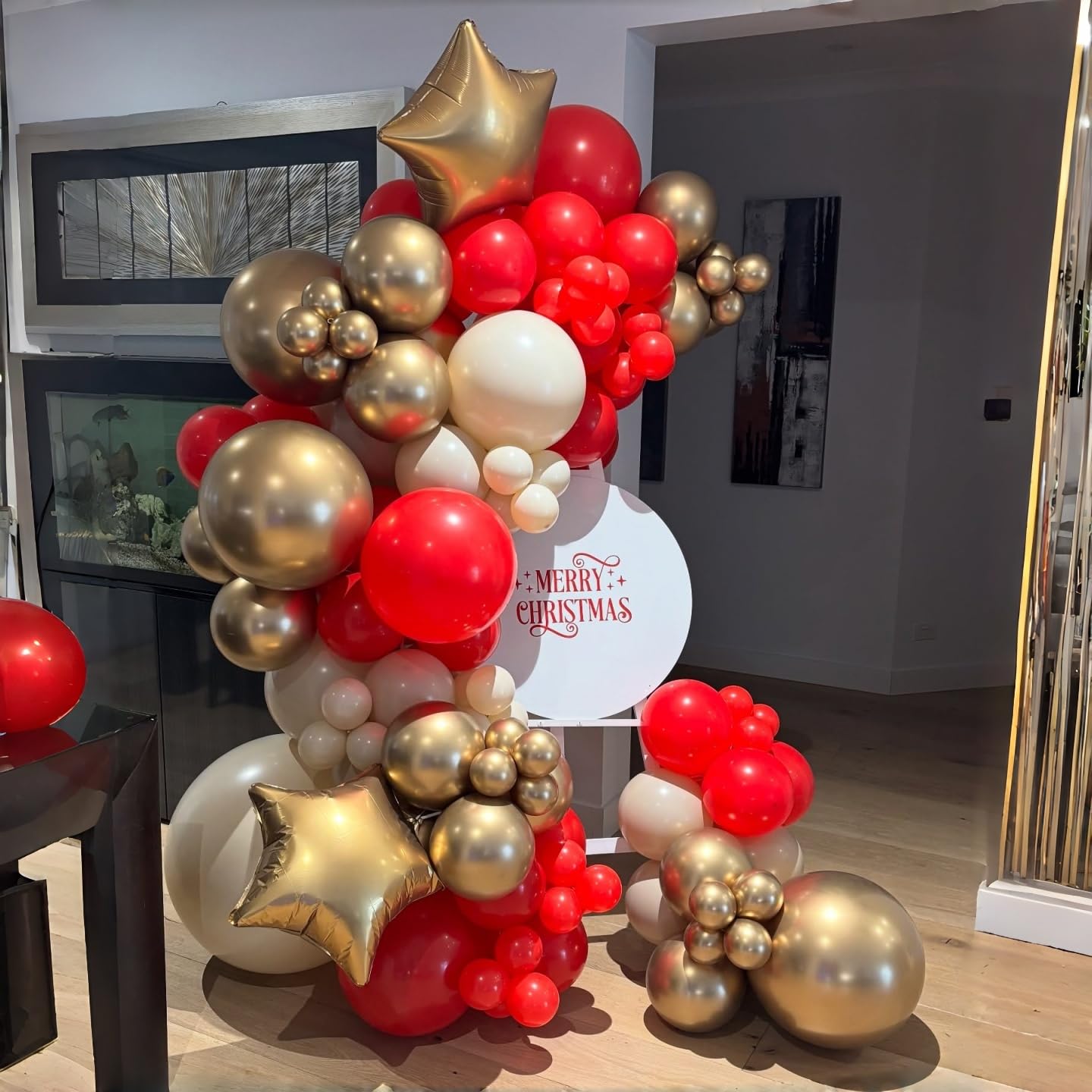 Red and White Balloons Set, 12 Inch Sand White Red and Gold Balloon, Metallic Gold Star Confetti Balloon for Birthday Christmas Wedding Engagement Valentine's Day Graduation New Year Party Decorations