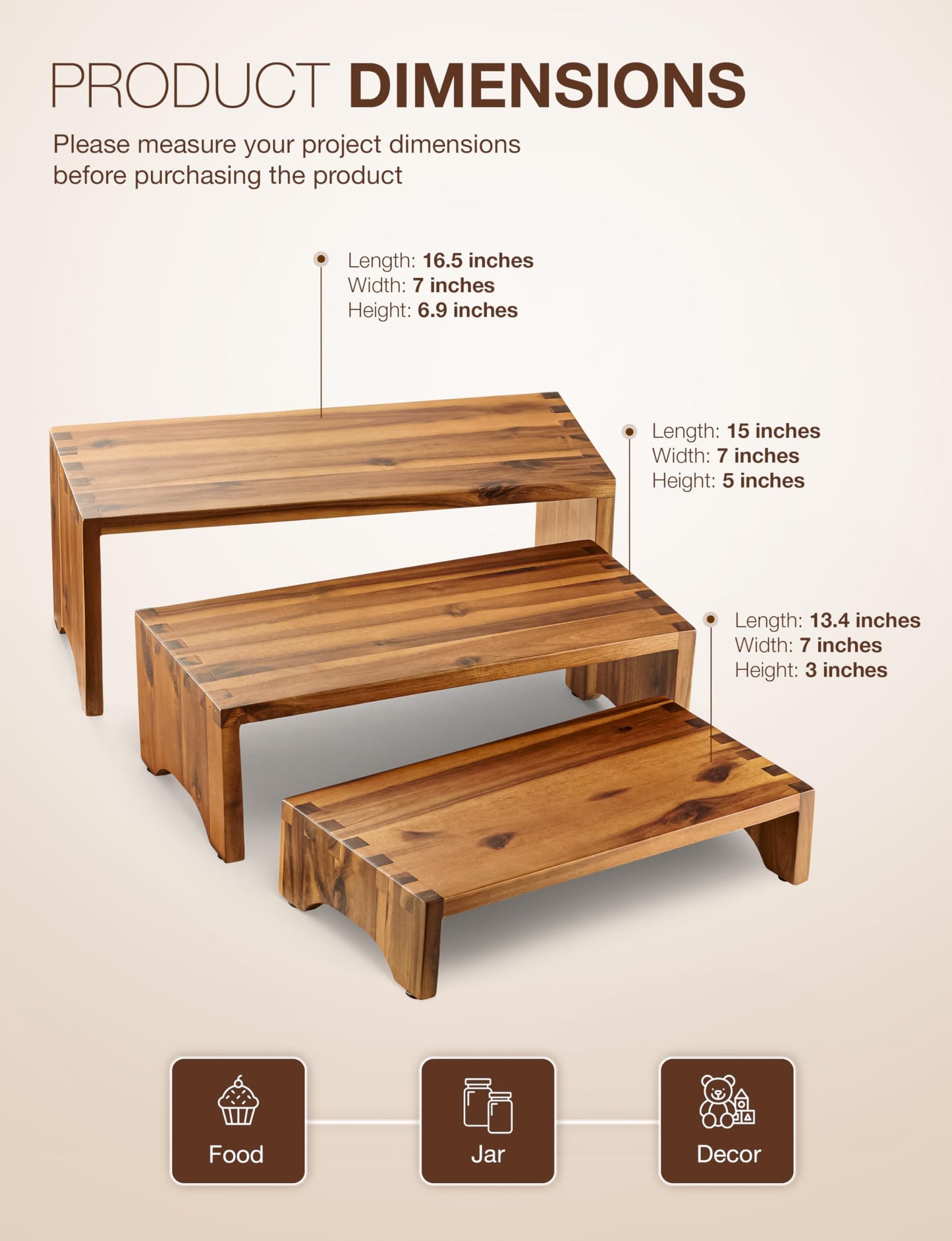 Tidita Acacia Wood Risers Display Stands Set of 3 - Wooden 3 Tier Cupcake Stand - 3 Tiered Riser for Vendors - Decorative Display Risers for Food Desserts Stand, Perfume, Funko POP at Party Wedding