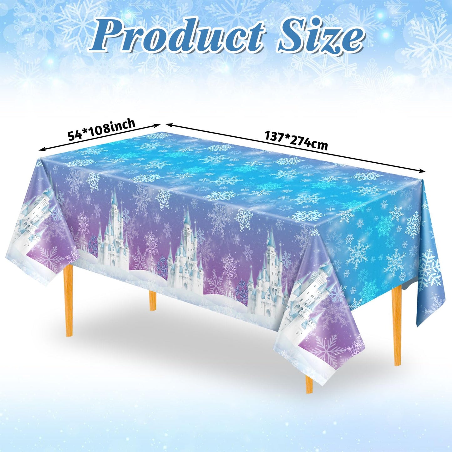 NatNarr 6 Pack Frozen Tablecloth, 54 x 108 Inch Snowflake Plastic Tablecloths Blue and Purple Snowflakes Table Cover, Winter Wonderland Table Cloth for Holiday Frozen Birthday Party Supplies