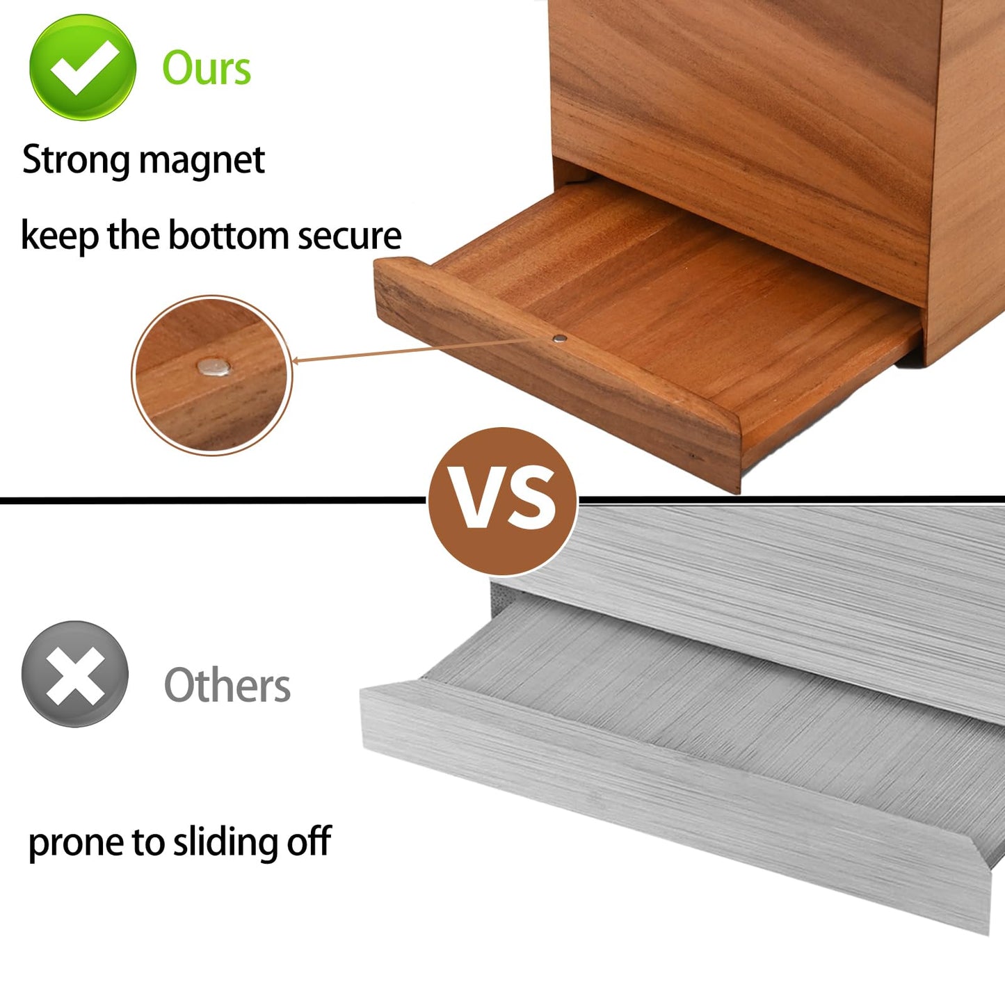 Chicvilla Tissue Box Cover Square, Teak Wood Tissue Box Holder with Slide-Out Bottom, Wooden Tissue Box Cover Cube for Bathroom, Bedroom, Dinner Table, 5.5 x 5.5 x 6.1 inches