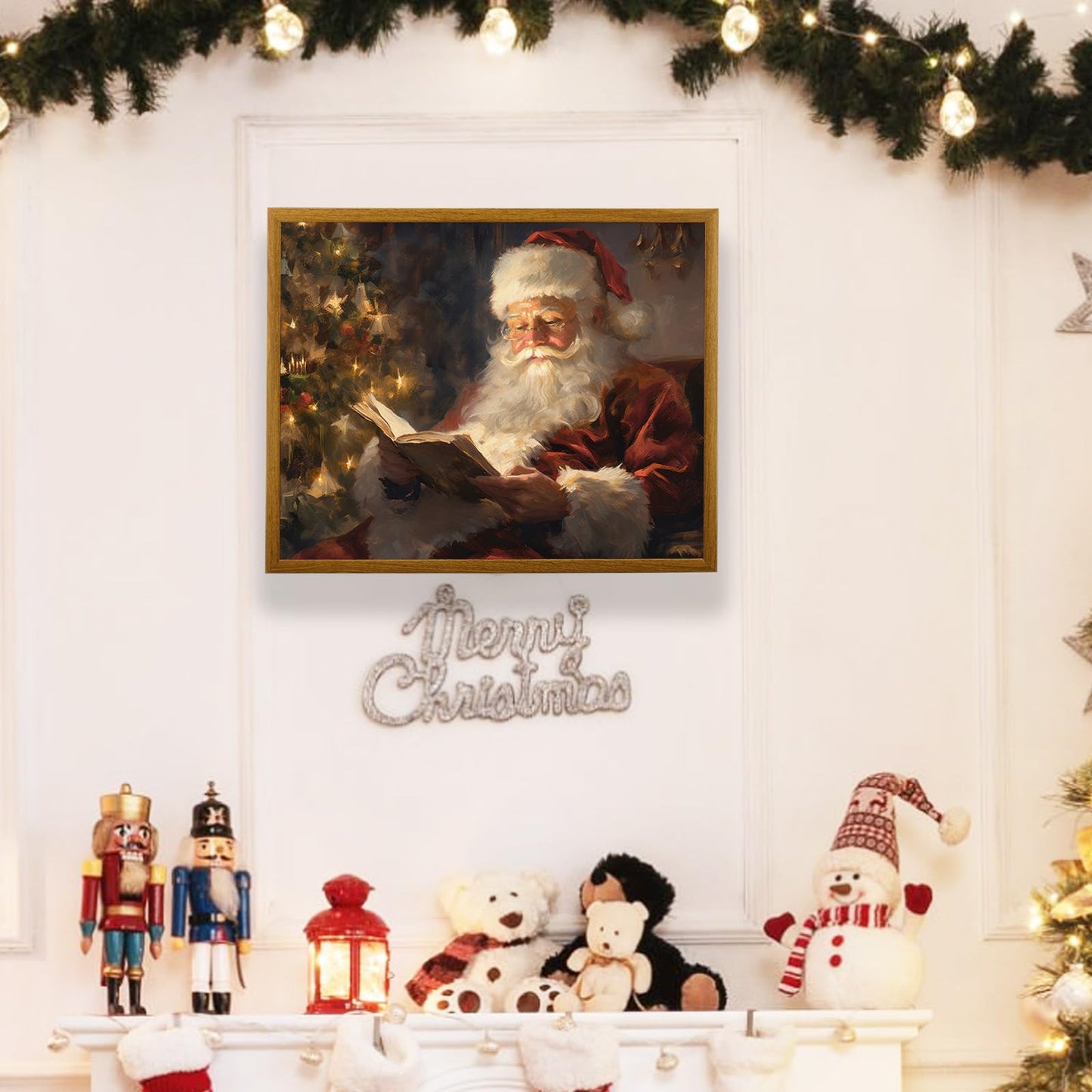 Artifexer Christmas Poster, Framed Canvas Wall Art, Christmas Art Prints, Santa Claus Christmas Pictures Wall Decor for Bedroom, Bathroom, Living Room, 8x10in Frame